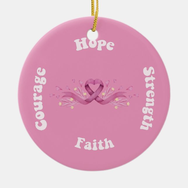 Pink Ribbon Women Cancer Awareness Breast Cancer  Ceramic Ornament (Front)