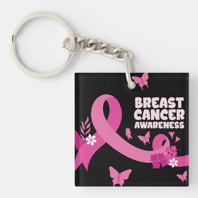 Pink Ribbon Women Cancer Breast Cancer Awareness  Key Ring (Front)