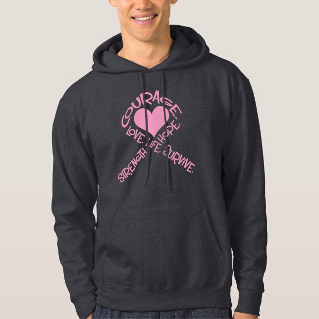 Pink Ribbon Words Breast Cancer Hooded Sweatshirt (Front)