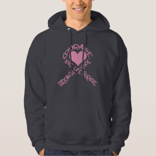 Pink Ribbon Words Breast Cancer Hooded Sweatshirt