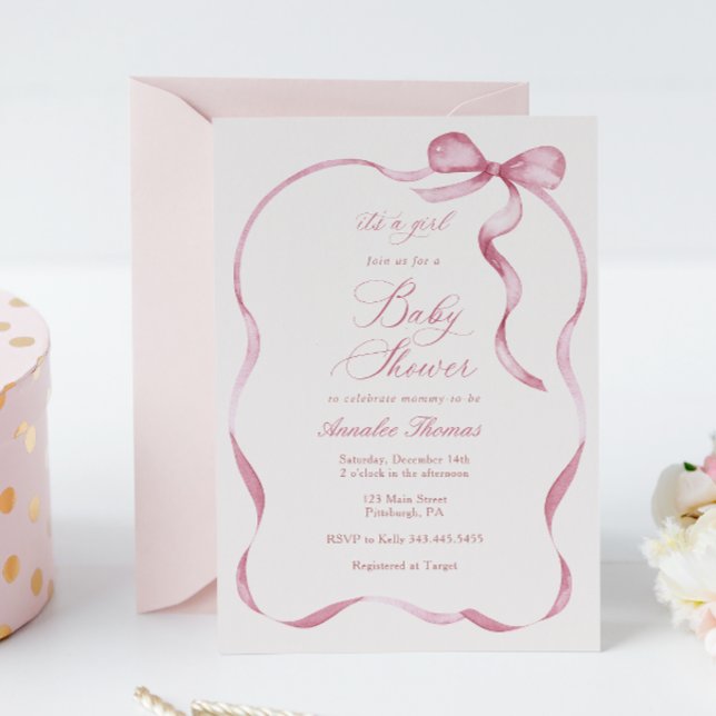 Pink Ribbons and Bows Girl Baby Shower Invitation (Creator Uploaded)
