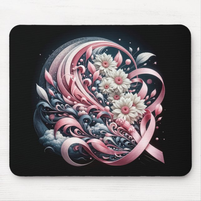 Pink Ribbons and Daisies Mouse Pad (Front)