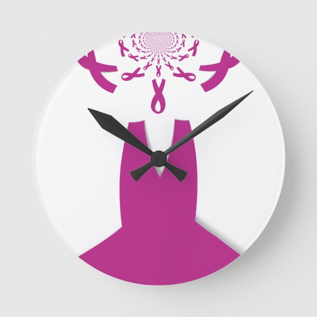 Pink Ribbons Breast Cancer Awareness Art Print Round Clock (Front)