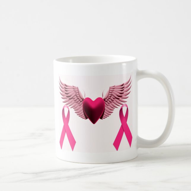 Pink Ribbons & Heart of Love & Support Coffee Mug (Right)