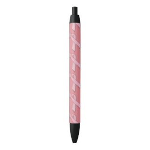Pink Ribbons Tiled Pattern Black Ink Pen