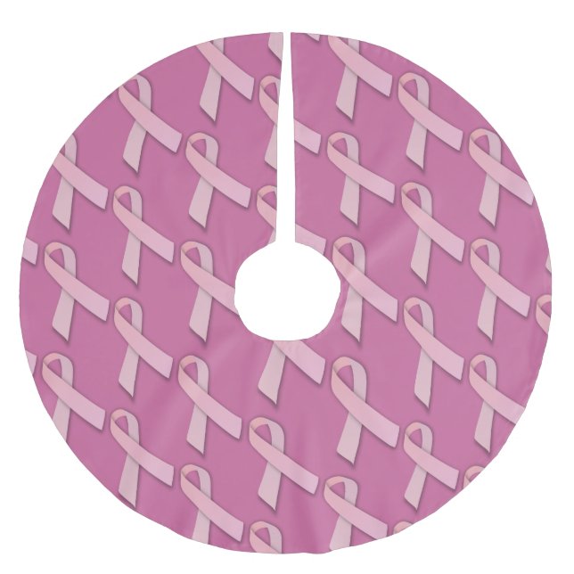 Pink Ribbons Tiled Pattern Brushed Polyester Tree Skirt (Front)