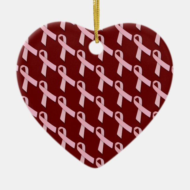 Pink Ribbons Tiled Pattern Ceramic Tree Decoration (Front)