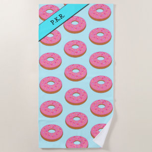 Pink Ring Doughnut Motif - Add Your Name / Initial Beach Towel