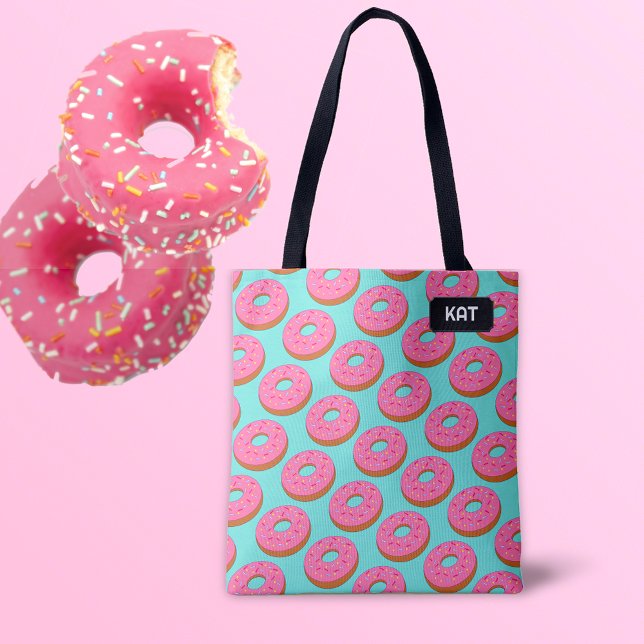 Pink Ring Doughnut Toon style - your name / initia Tote Bag (Creator Uploaded)