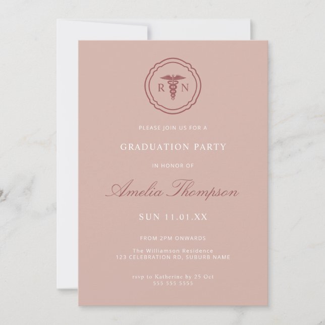 Pink RN Grad Party Nurse Graduation  Invitation (Front)