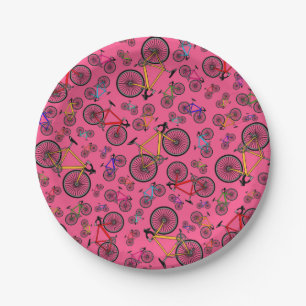 Pink road bikes paper plate