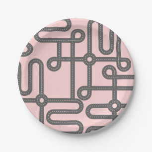 Pink Road Maze Paper Plates