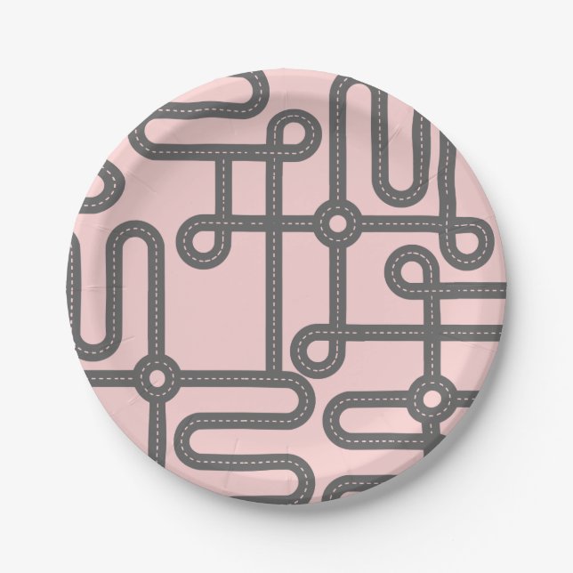 Pink Road Maze Paper Plates (Front)