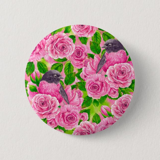 Pink Robin and roses 6 Cm Round Badge (Front)