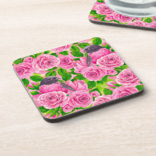 Pink Robin and roses Coaster
