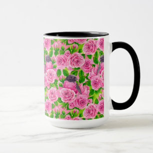 Pink Robin and roses Mug