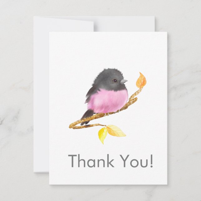 Pink Robin Bird All Occassion Thank You Notecard (Front)