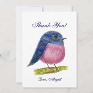 Pink Robin Bird Flat Thank You Card