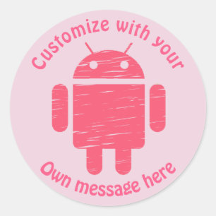 Pink Robot Custom Kids Birthday Classic Round Sticker