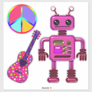 Pink Robot Guitar and Peace Sign Cute