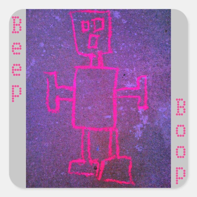 Pink Robot Square Sticker (Front)
