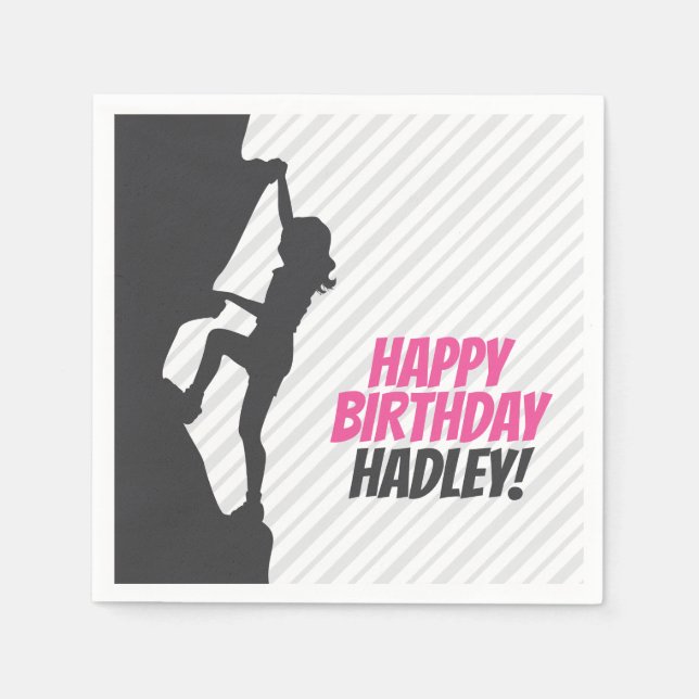 Pink Rock Climbing Birthday | Rock Climbing Custom Napkin (Front)