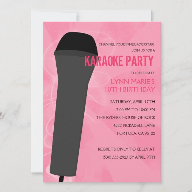 Pink Rock Out Karaoke Birthday Party Invitation (Front)