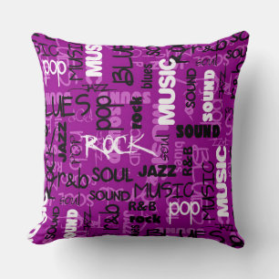 Pink Rock Pop R & B Music Text Throw Pillow