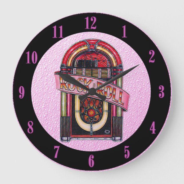 Pink Rock & Roll Juke Box Retro Wall Clock (Front)