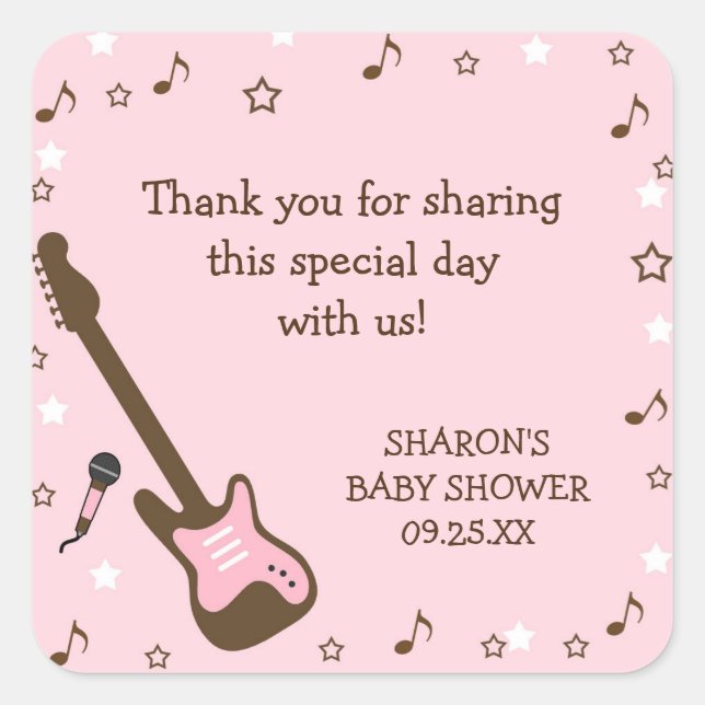 Pink Rock Star baby shower favour sticker (Front)