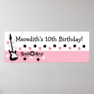 Pink Rock Star Guitar Custom Birthday Banner Poster