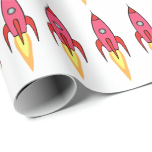 Pink Rocket Ship Outer Space Birthday Feminist Wrapping Paper