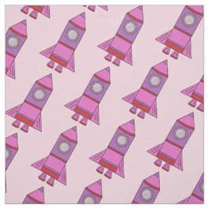 Pink Rocket - Space Pattern for Kids Fabric