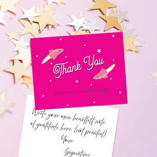 Pink Rockets and Stars Hot Pink Thank You Card