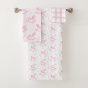 Pink Rocking Horse Baby Girl Personalised Bath Towel Set