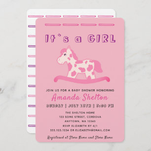 Pink Rocking Horse Baby Girl Shower Invitation
