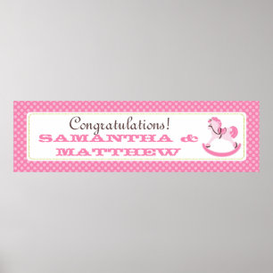 Pink Rocking Horse Baby Shower Banner Poster
