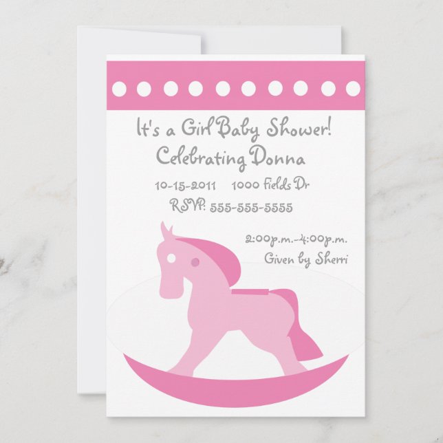 Pink Rocking Horse Baby Shower Invitation (Front)