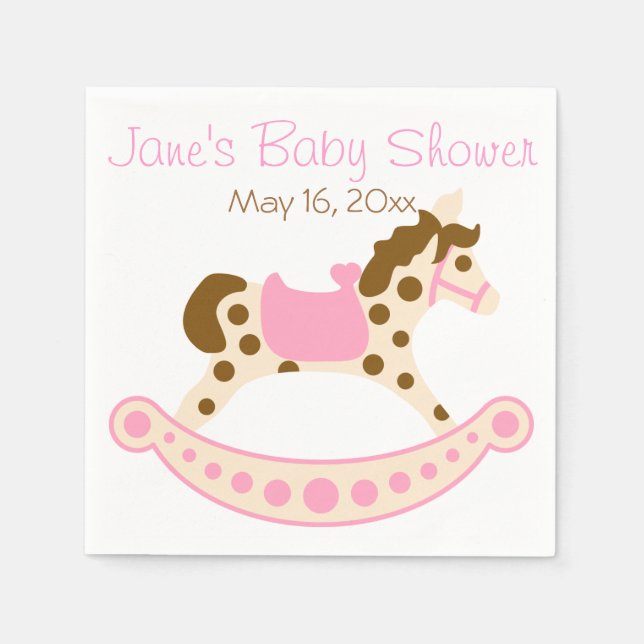 Pink Rocking Horse Baby Shower Napkin (Front)