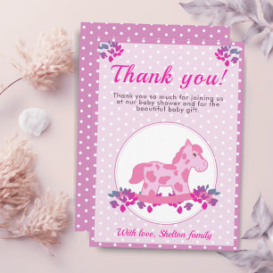 Pink Rocking Horse Dot Baby Girl Shower Thank You Card