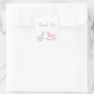 Pink Rocking Horse Girl Baby Shower Square Sticker