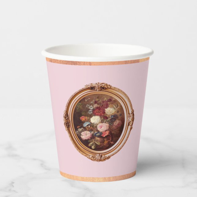 Pink Rococo Coquette Floral Marie Antoinette Party Paper Cups (Front)