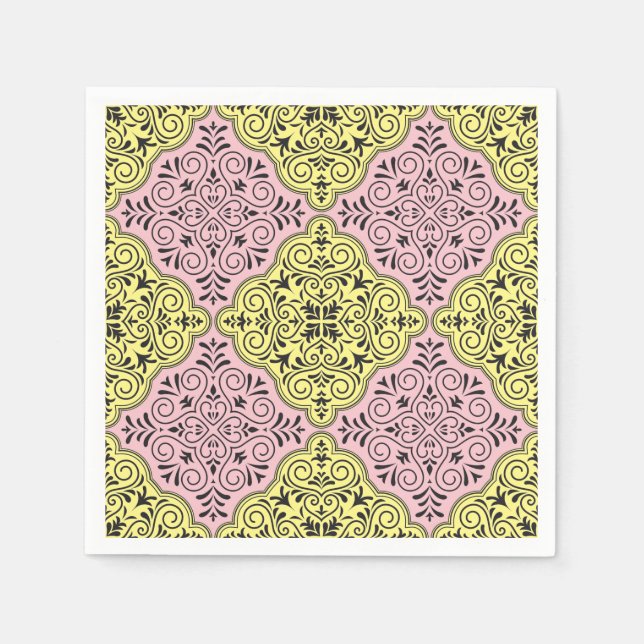 Pink Rococo Pattern Flourish Napkin (Front)