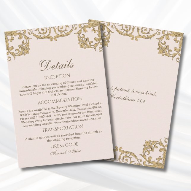 Pink Rococo Vintage Christian Wedding Details  Enclosure Card (Creator Uploaded)