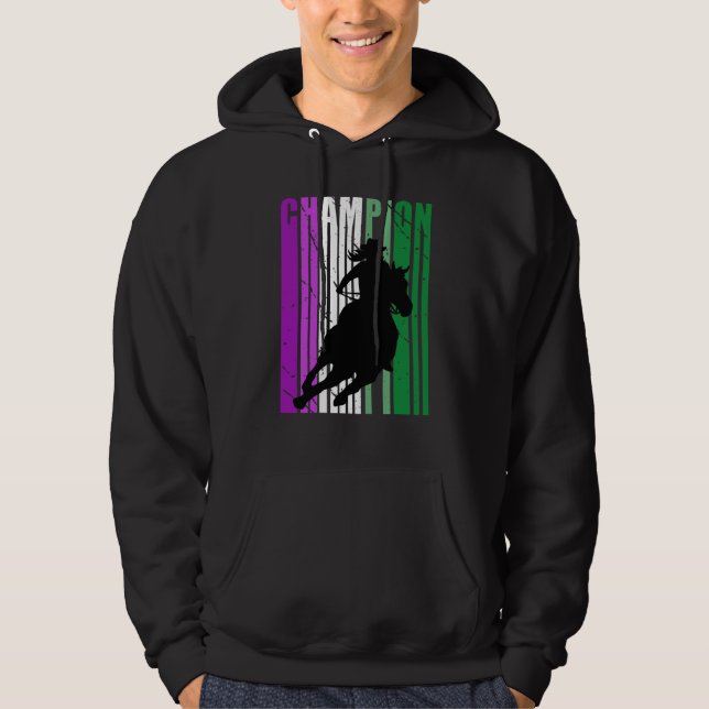 Pink Rodeo Champion Cowgirl on Horse Barrel Racing Hoodie (Front)