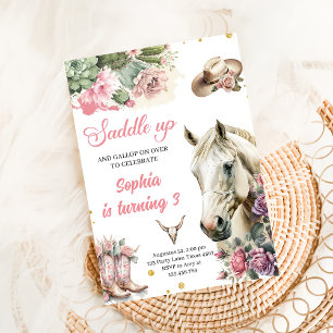 Pink Rodeo Western Cowboy Birthday Party  Invitation