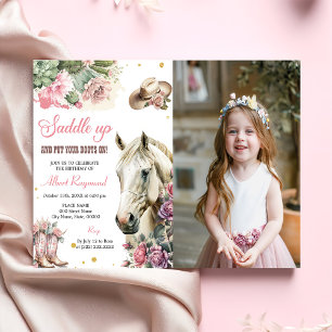 Pink Rodeo Western Cowboy Birthday Party Invitation