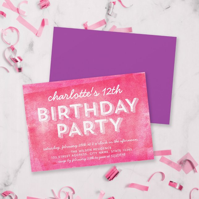 Pink Rolled Ink Any Age Birthday Invitation (Creator Uploaded)