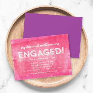 Pink Rolled Ink Engaged! Engagement Party Invitation