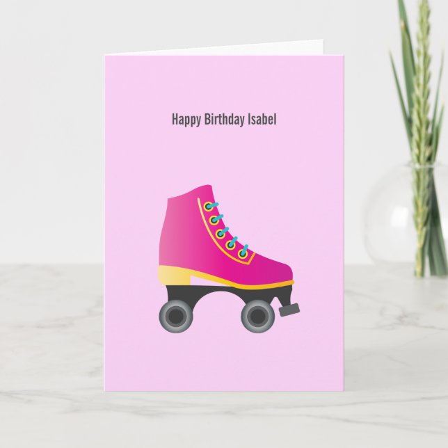 Pink Roller Skate Birthday Card (Front)